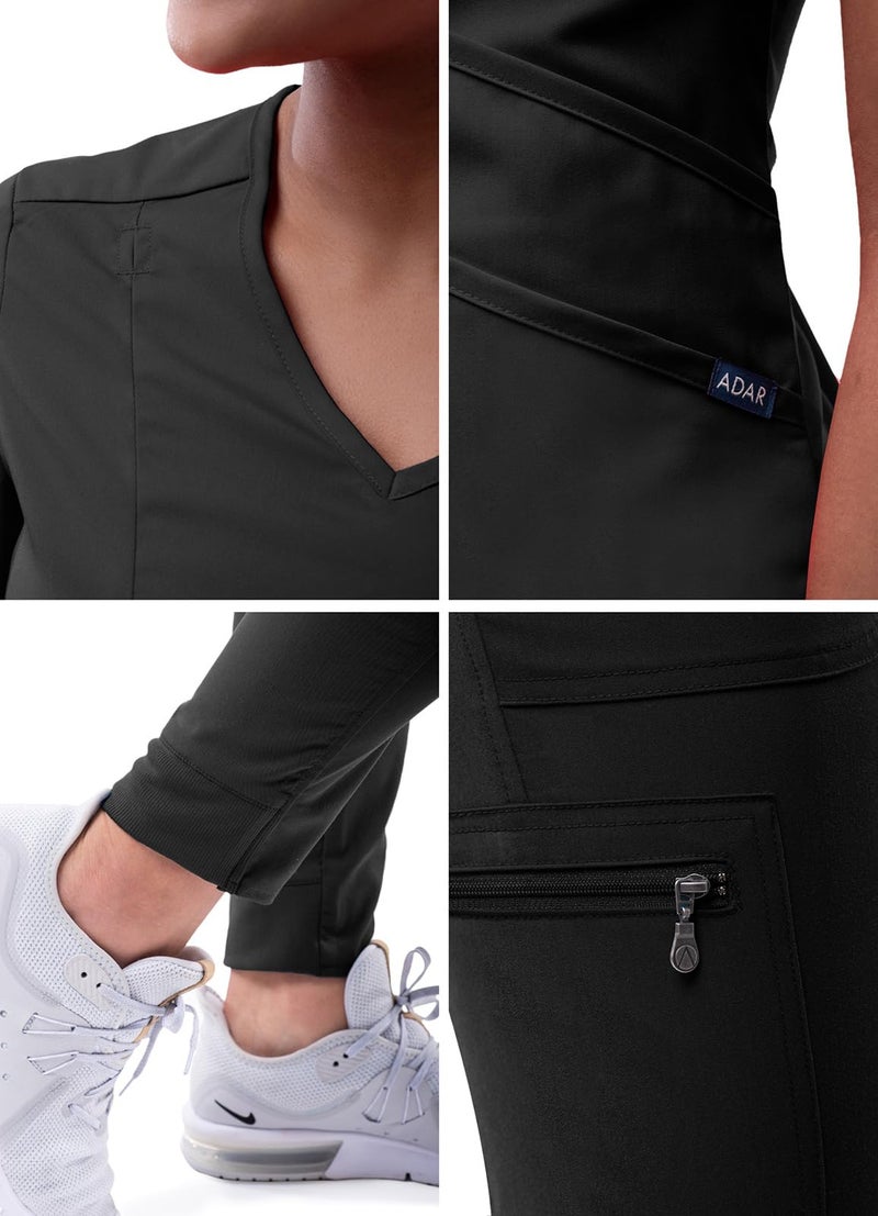 Adar Uniforms Adar Pro Athletic Scrubs Set For Women - Stretch V-Neck Scrub Top & Yoga Jogger Cargo Scrub Pants, 10 Pockets - P9500 - Black - 2X - Image 5